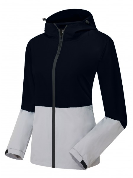 ZSHOW Women's Super Lightweight Packable Windbreaker Contrast Color UV Protect Windproof Jacket With Hood