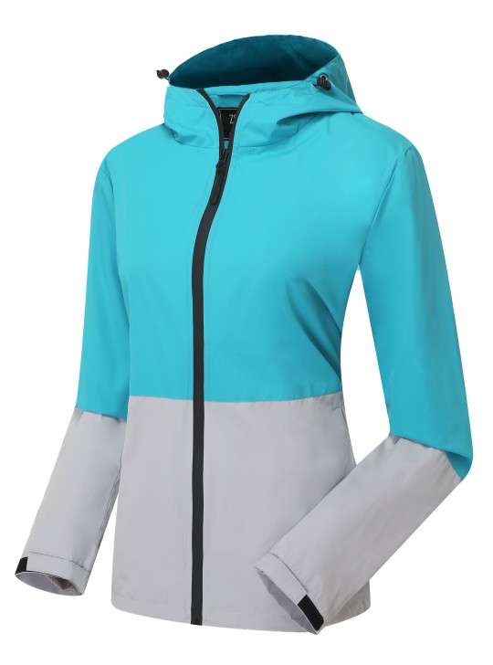 ZSHOW Women's Super Lightweight Packable Windbreaker Contrast Color UV Protect Windproof Jacket With Hood