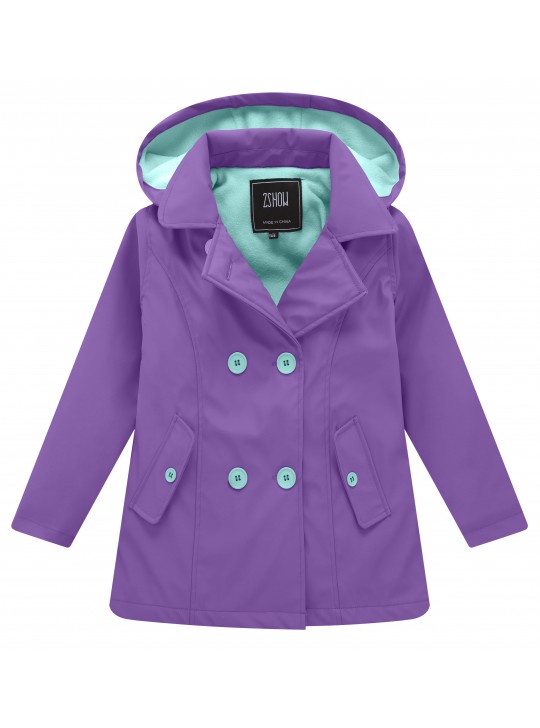 ZSHOW Girl's and Boy's Outdoor Fleece Lined Rainwear Waterproof Rain Jacket with Removable Hood